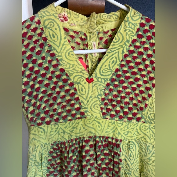 Vintage 70s Hippie Boho Indian Cotton Paisley Blockprint Tunic Dress Size XS - Picture 2 of 11